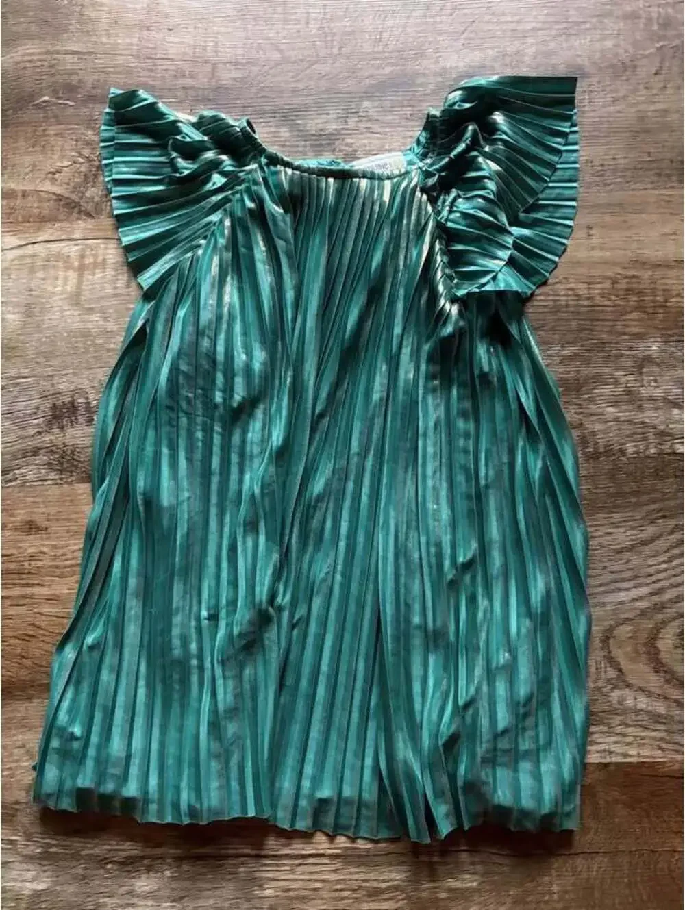 Shimmery OshKosh Green Gold Pleated Dress 3T